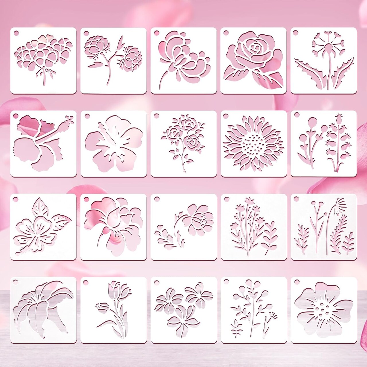 20PCS Flower Painting Stencils Set – Reusable Botanical Templates for Crafts, Wood, Rocks, Canvas, Fabric, Glass, Pottery & DIY Home Decor Art Projects